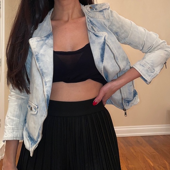 Vintage style premium wash biker denim jean jacket - Picture 4 of 5